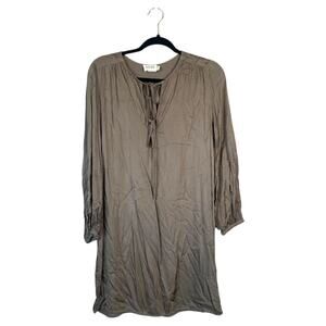 NATION LTD Babette Dress Gold Tan Size Medium Satin Tunic Long Sleeve